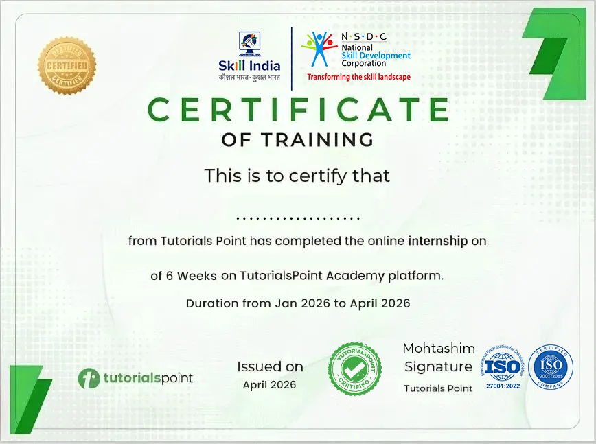 sample Tutorialspoint certificate